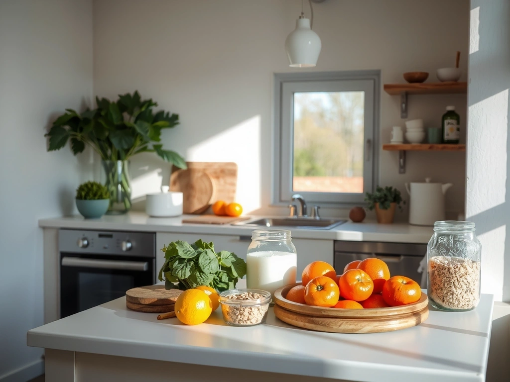 Švieži produktai šviesioje virtuvėje