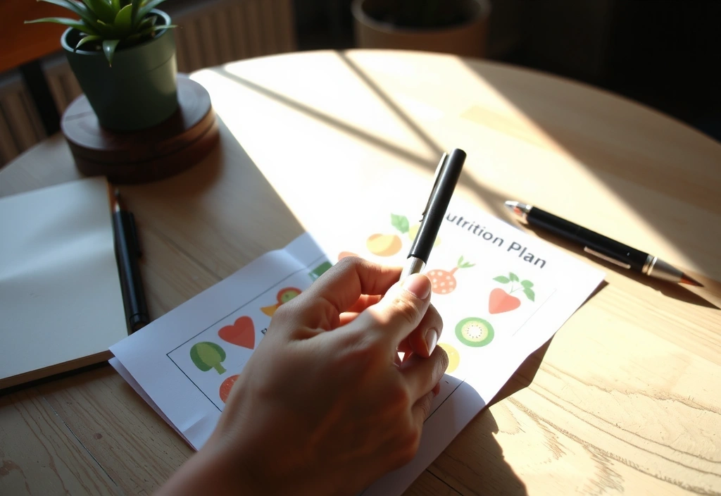 Detalus mitybos planas stalo paviršiuje